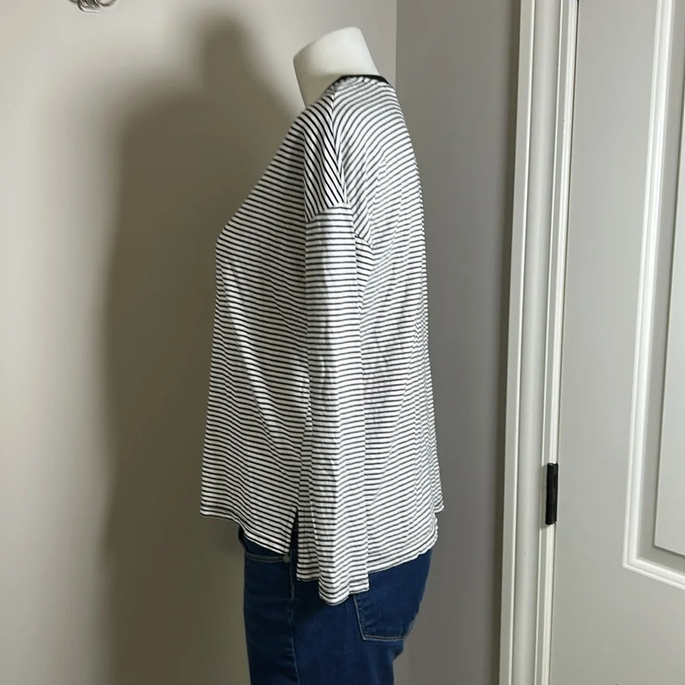 Marine Layer Merritt Crew Black White Stripe Long Sleeve Supima Cotton Sz S